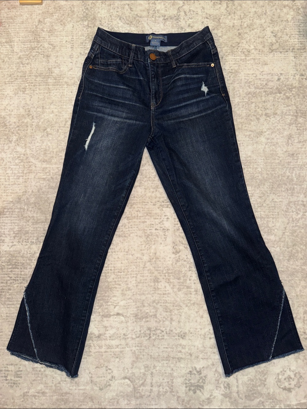 Democracy Dark Blue Flare Jeans with Distressed Details
